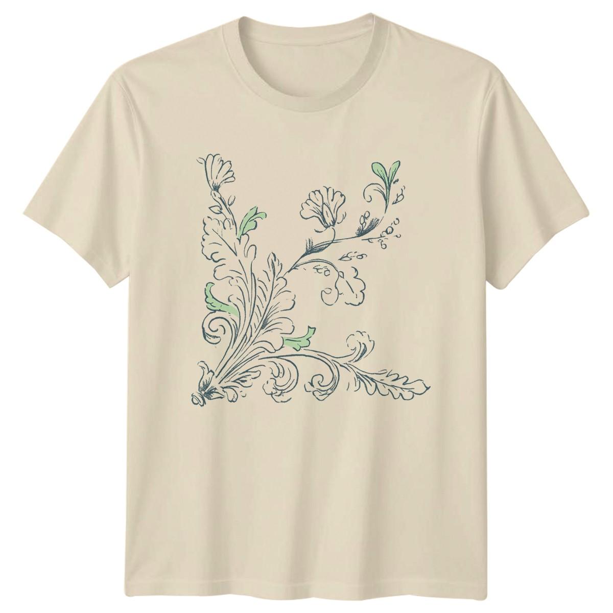 Vintage Hand Drawn Sketch Floral T-Shirt Art Birthday Gift For Him And Her S