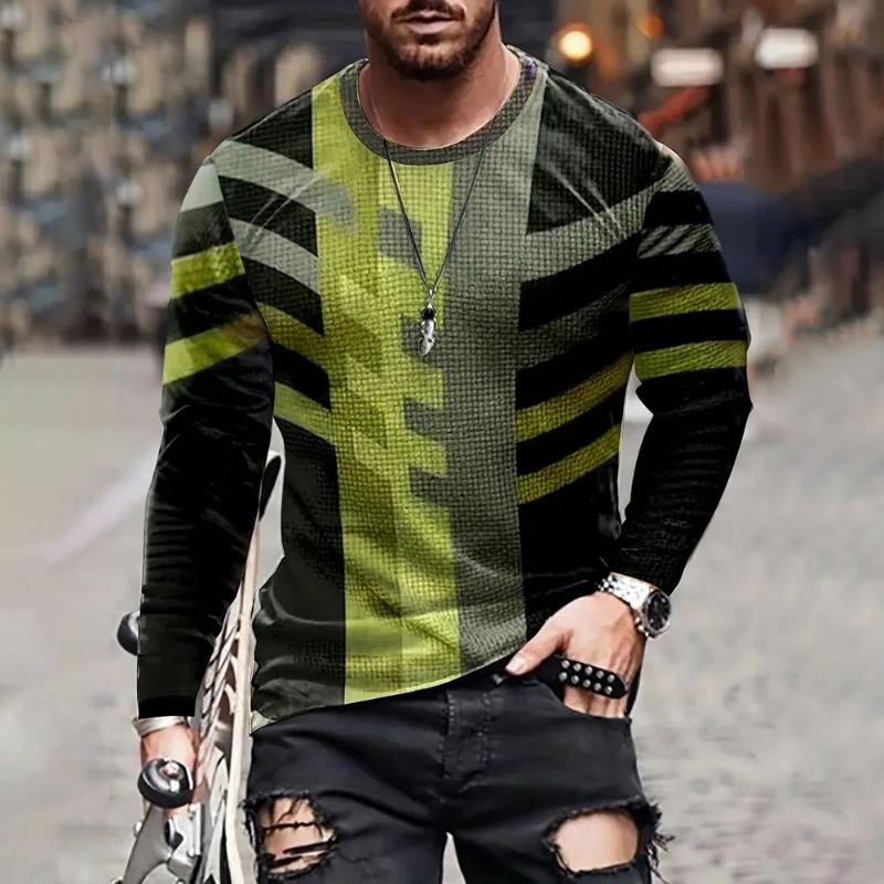 Spring And Autumn New Crewneck Long-sleeved T-shirt Men's Street Daily Casual Loose Top Men's Fashion Gradient T-shirt