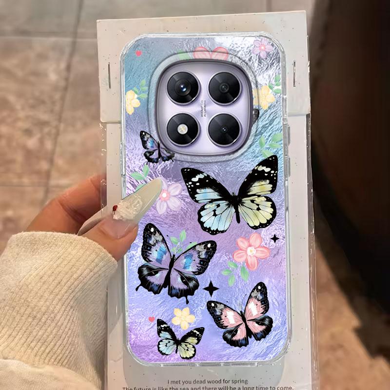 Case For Redmi Note 14 Pro Plus 13 Pro 14S 14C 13C A3 Xiaomi 14T 13T Pro Phone Cover Green Butterfly Gradient For Redmi A5 Bags
