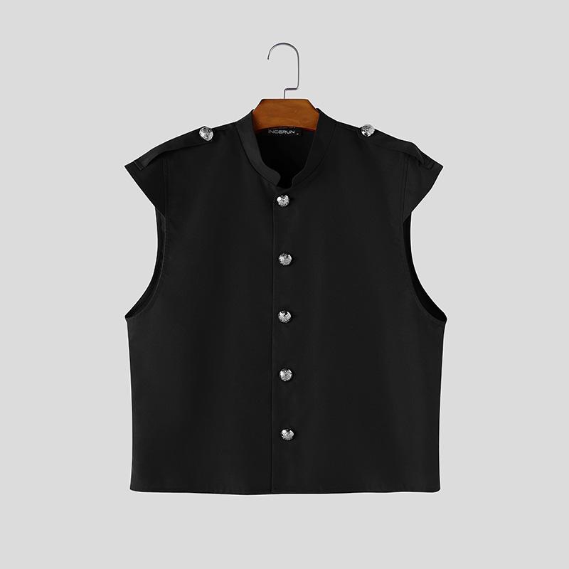 INCERUN Men Summer Sleeveless Buttons Casual Fitted Short Tank Tops Waistcoat 4XL