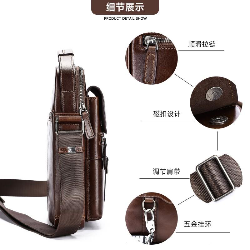 Retro Men's Top Layer Cowhide Shoulder Bag High Luxury Business Leather Crossbody Trendy Casual Outdoor