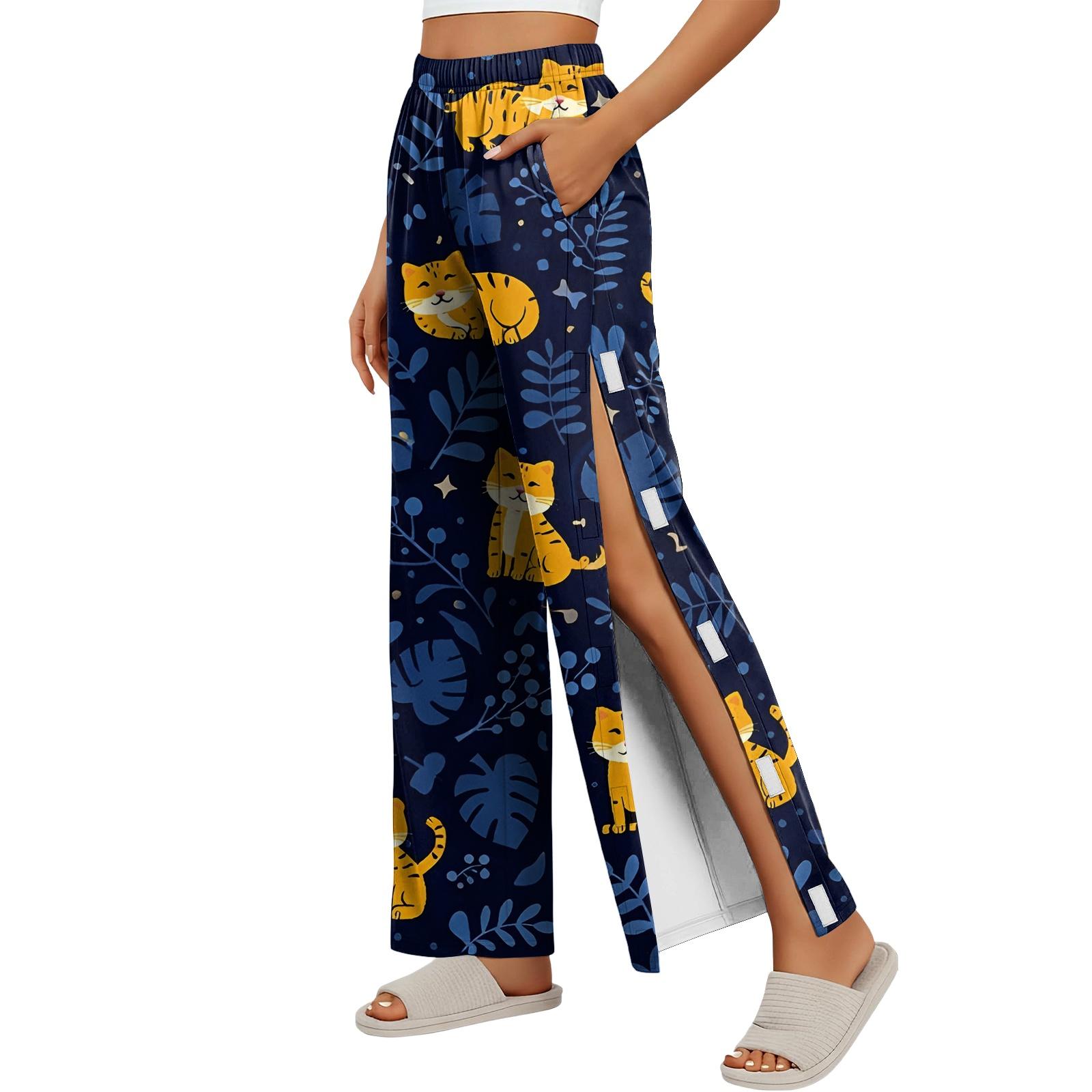 

Women Post Surgery Recovery Pants Side Velcro Closure Easy Open Long Trousers Medical Care Elastic Waistband Comfortable Fit S жовтий