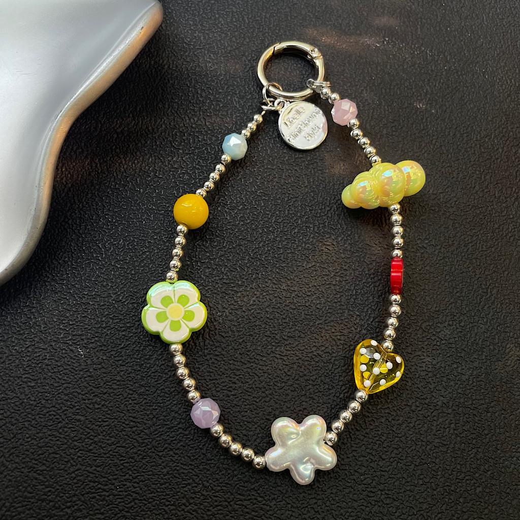 Summer Flower Beaded Chain Cute Creative Short Anti Loss Pendant for Girls Universal Simple Personality Accessory
