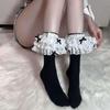 Bowknot JK Knee High Socks Ballet Style Ruffle Uniform Socks Lolita Lace Stockings  Japanese Style