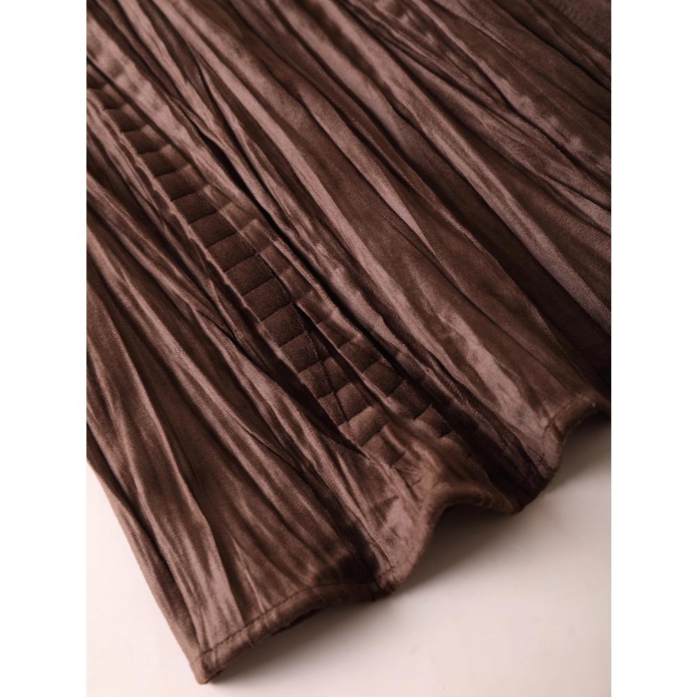 DIMANAF 2025 Autumn New Women Skirts Solid Plaid Loose Elastic Waist Pleated Elegant Long Skirts Red
