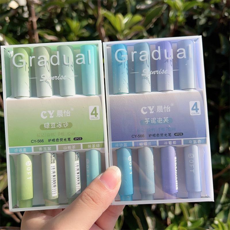 4Pcs Morandi Highlighter Pen Set Korean Cute Soft Tip Color Marker Pens For Journal Note Marking School Office Supplies