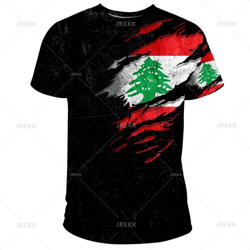 The Republic-of Lebanon Map Flag 3D Print T Shirt Lebanon Coat Of Arms Graphic Tee Shirts Vintage Ethnic Short Sleeves T-shirts