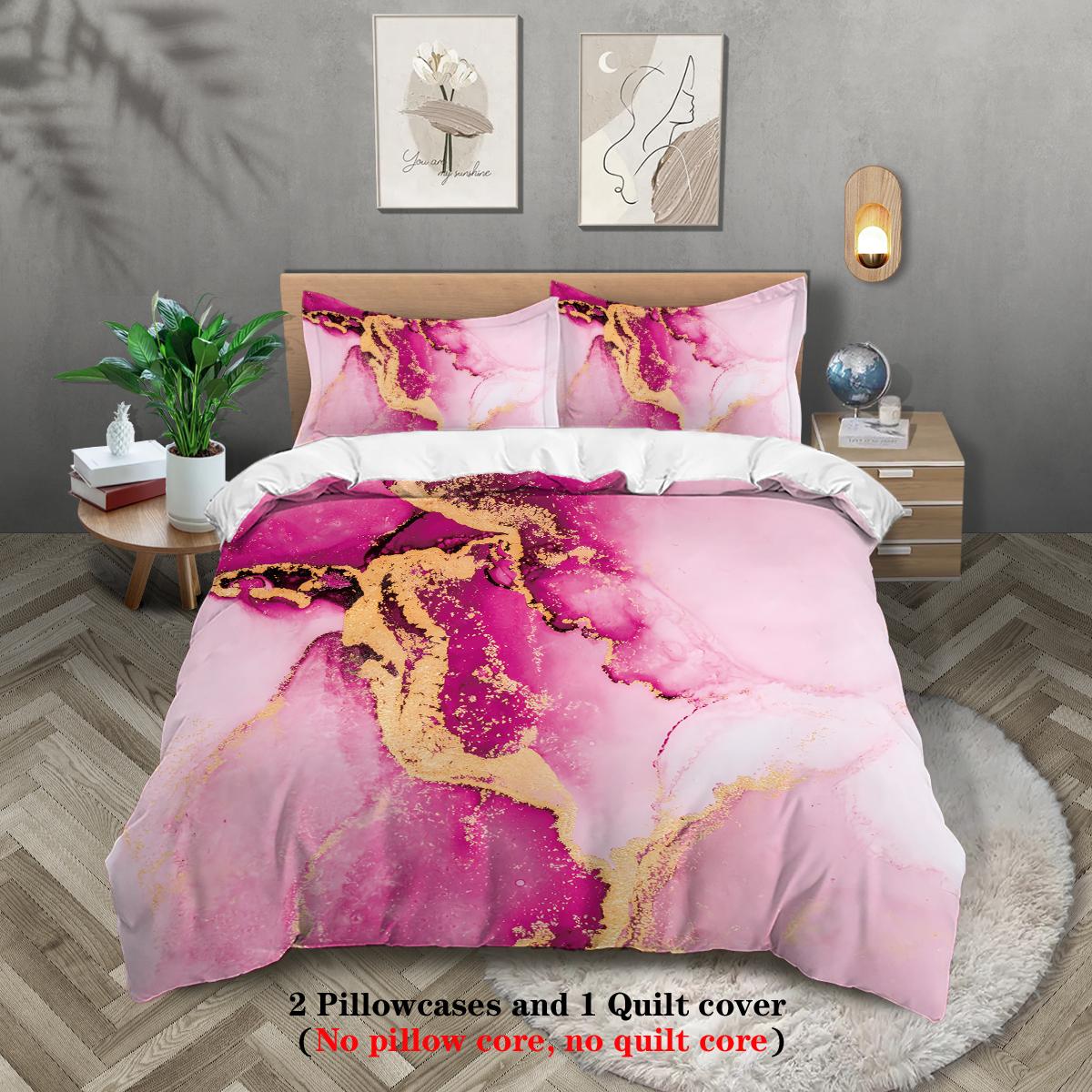 

3pcs Blue and Pink Marble Pattern Printed Bedding Set, 1*duvet Cover+2*pillowcase, for Queen, King, Double Bedroom 135x200cm-EU-Single