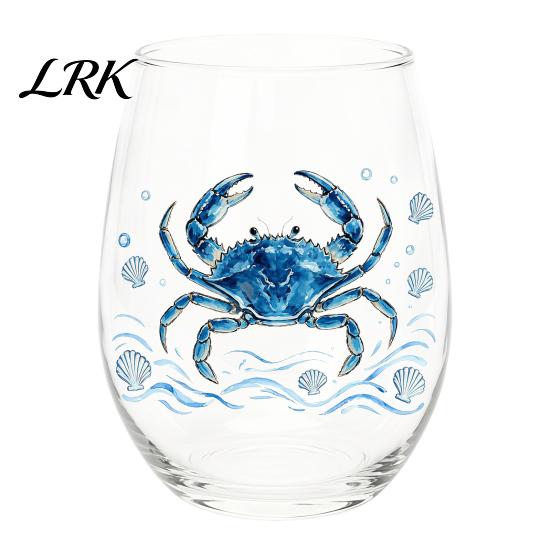 Küstendesign Tumbler Handgefertigter Glasbecher, Einzigartiger Aufdruck mit Meerestier-Motiv für Eiskaffee Cocktails Bar Tumbler, Dekorative Glasware Nautisch