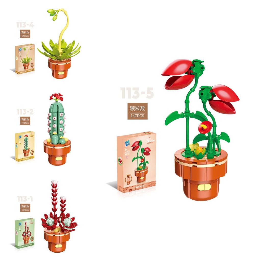 Exquisite Diy Mini Brick Plant Pot Model Kit Fun Plastic Building Blocks Toy