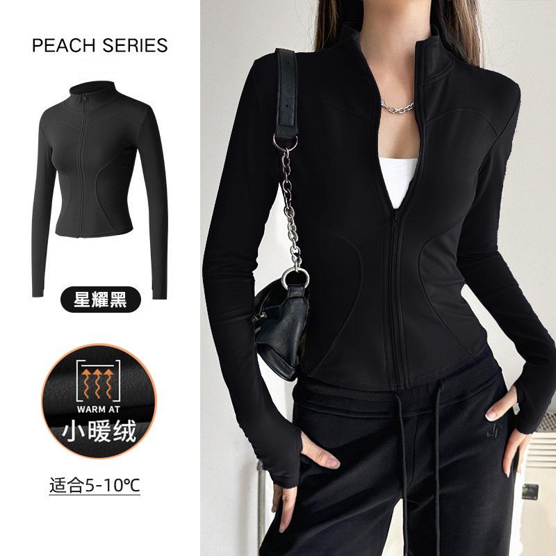 Pilates training yoga clothes, tops, velvet sports jackets, women s spring fitness slim quick-drying yoga fitness clothes S