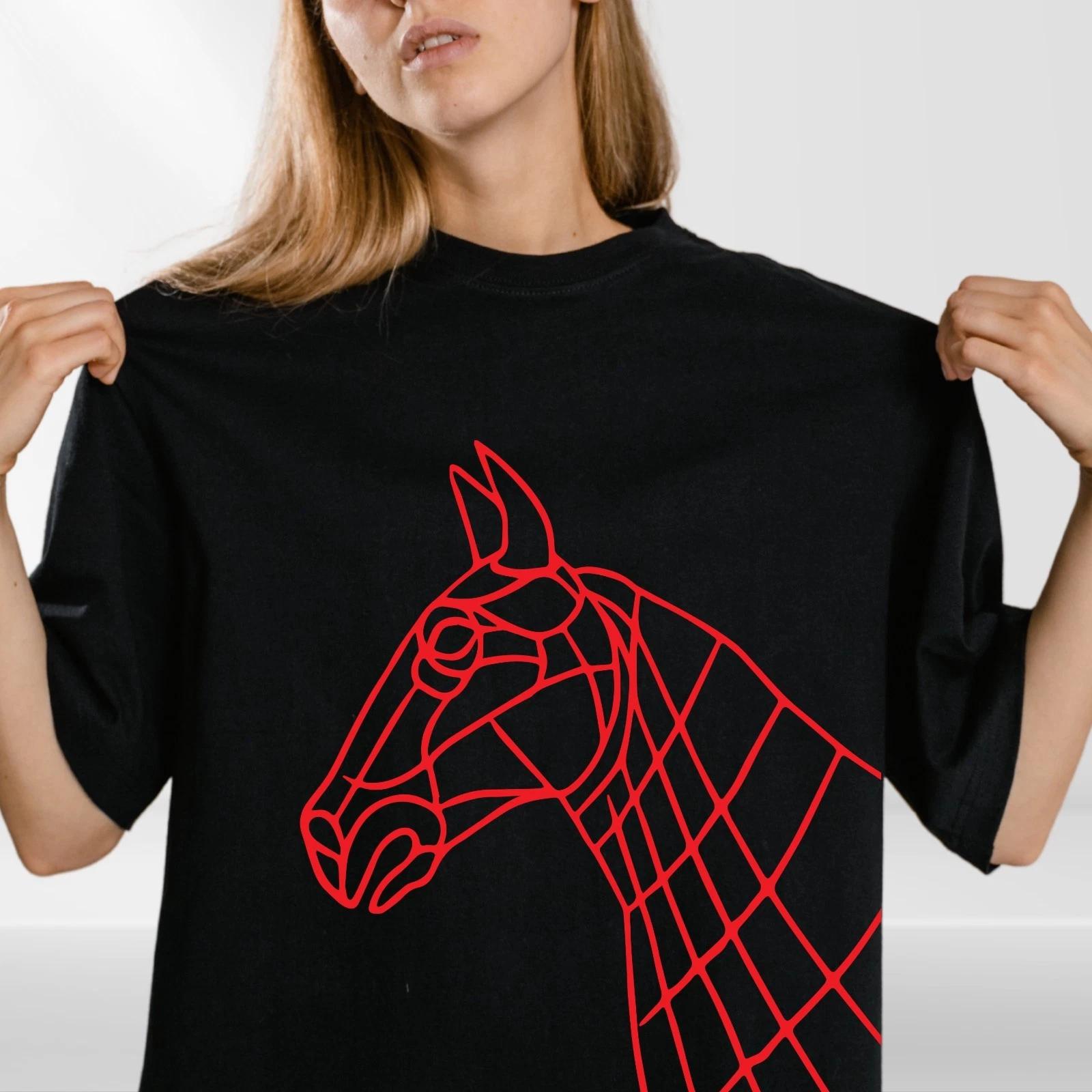 Geometric Horse Head T-Shirt Abstract Line Art Animal Graphic Unisex Tee L