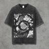 Washed Cotton Horror Manga Graphic T-Shirt Retro Spooky Anime Print Tee Casual Loose Short Sleeve for