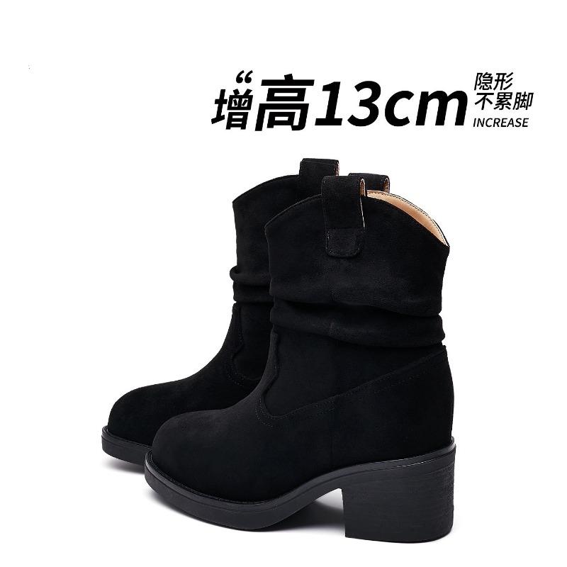 New Autumn and Winter Stacking Boots Women's Western Cowboy Boots Summer Mid-tube Height Increase Martin Boots Women