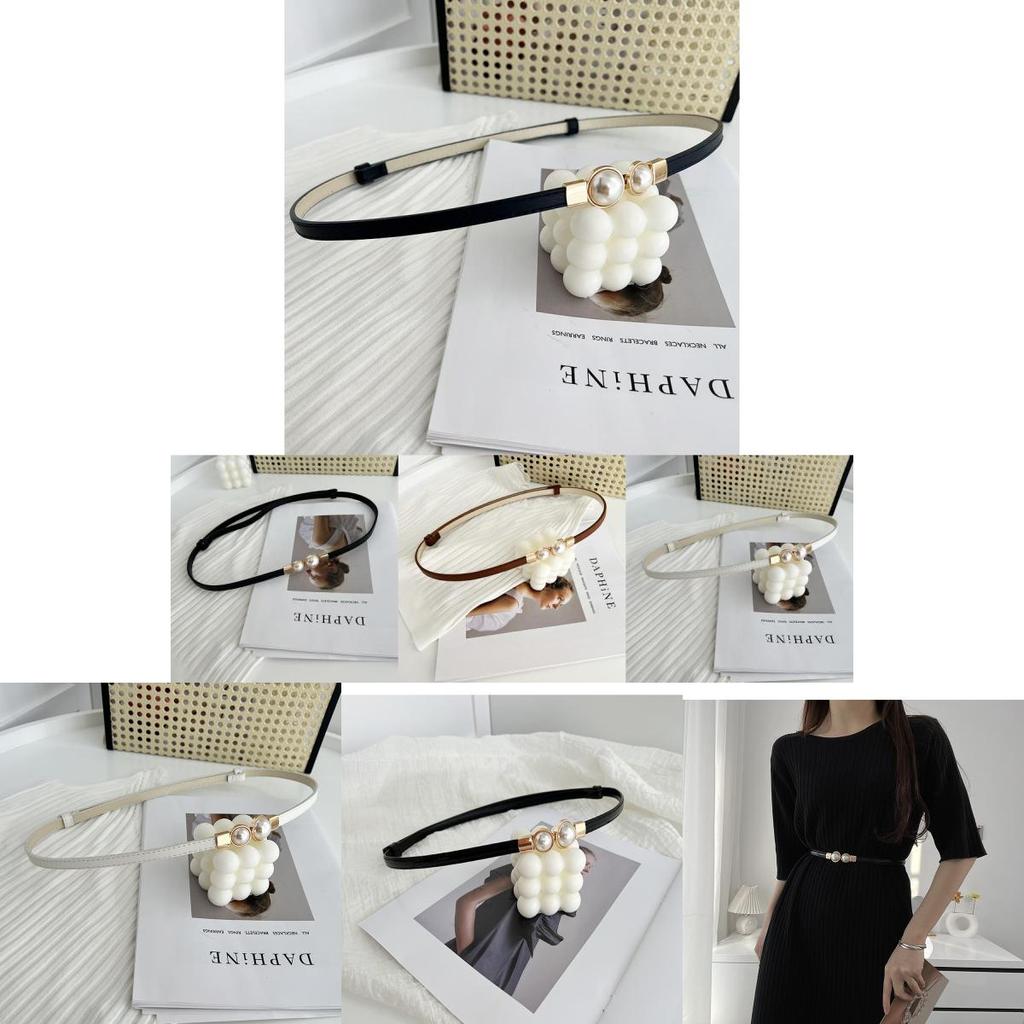 Stunning Matte Black Women's Belt With Elegant Pearl Buckle Perfect For Summer Outfits