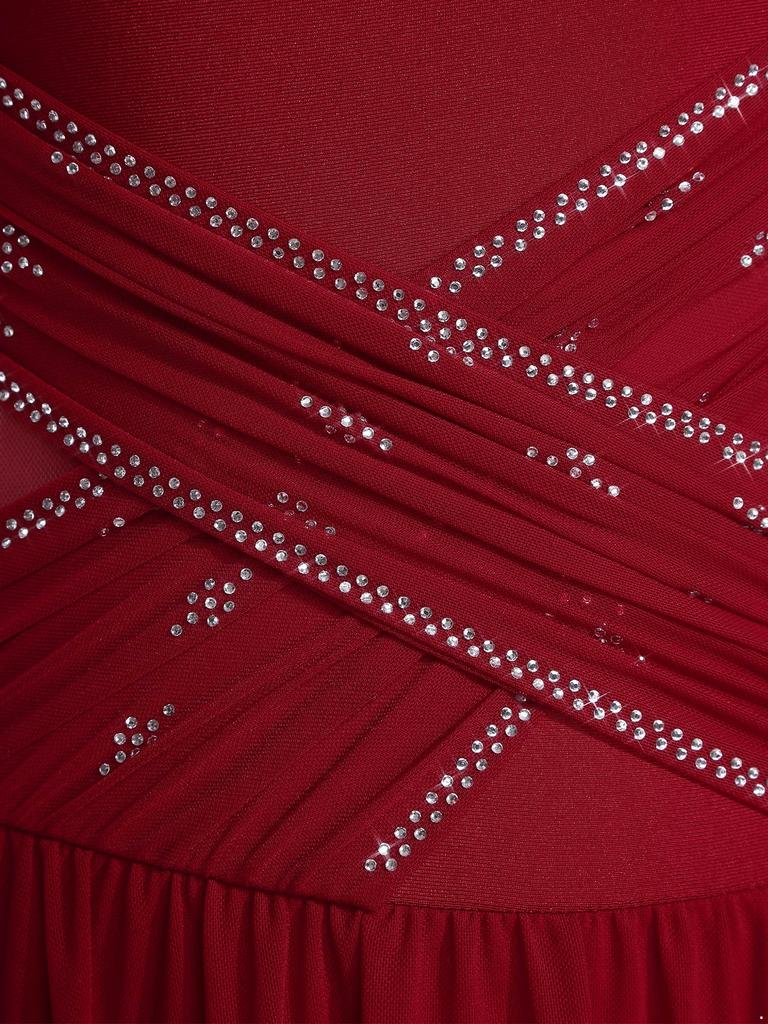 Dames Kunstschaats Leotard Jurk Gerimpelde Mesh Overlay Strass Onregelmatige Zoom Openbare Kruis Bodysuit