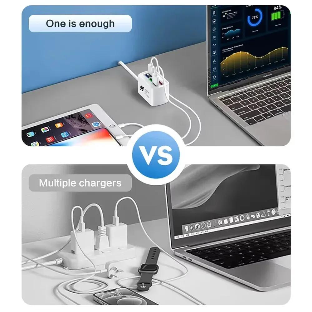 Fast USB Charger 6 in 1 Power Strip Desktop Charging Station Fast Charging 1m Cord USB HUB Adapter Socket IOS Android Universal