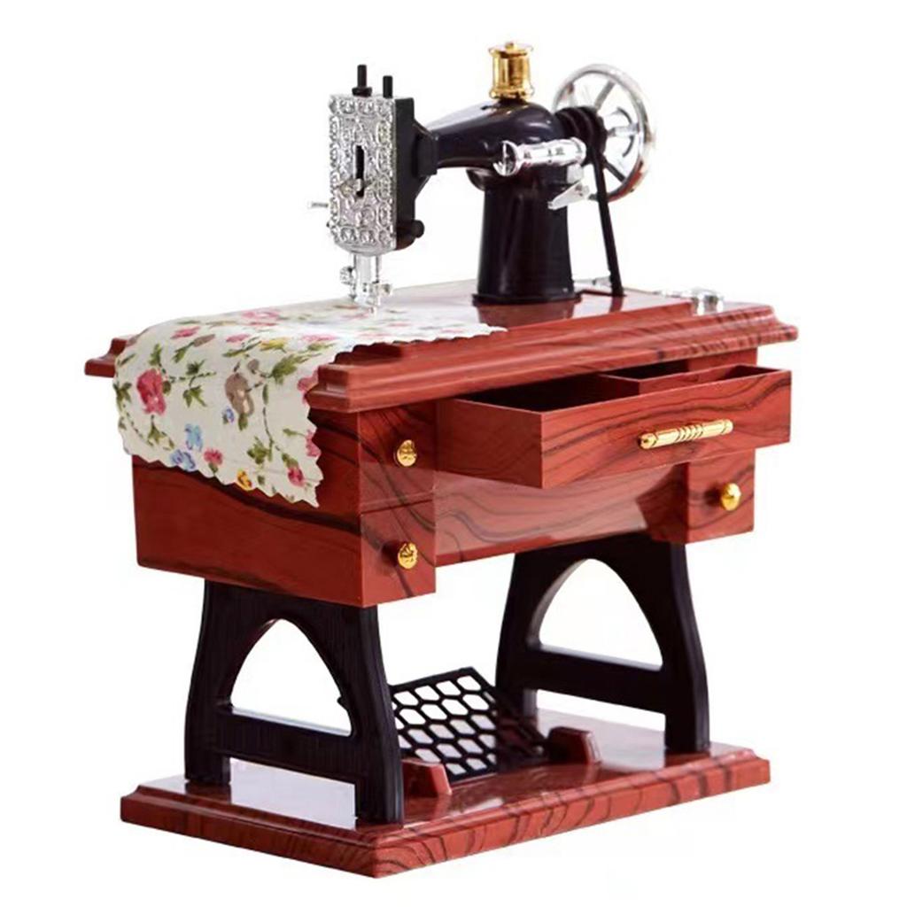 Vintage Sewing Machine Music Box Model Antique Style Treadle Mechanical Desktop Decor Miniature Craft For Nightstand Accents
