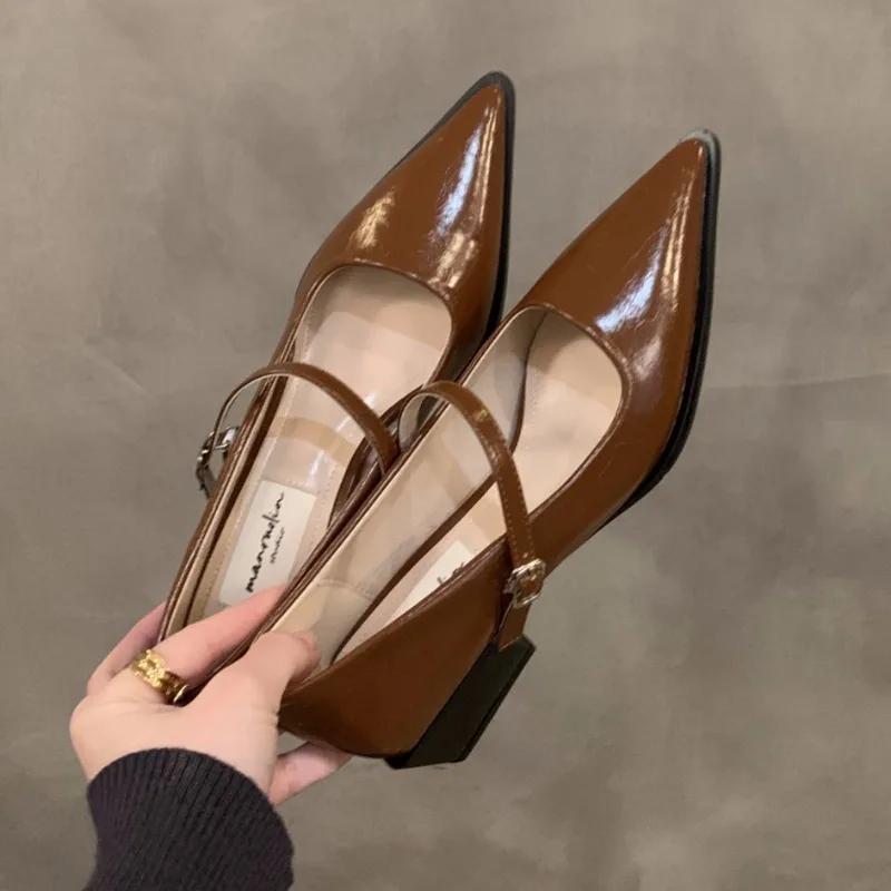 Spring New Coarse Heel Shoes Women's Fashion Pointed Shallow Mouth with Waterproof Non-slip Low-top Shoes