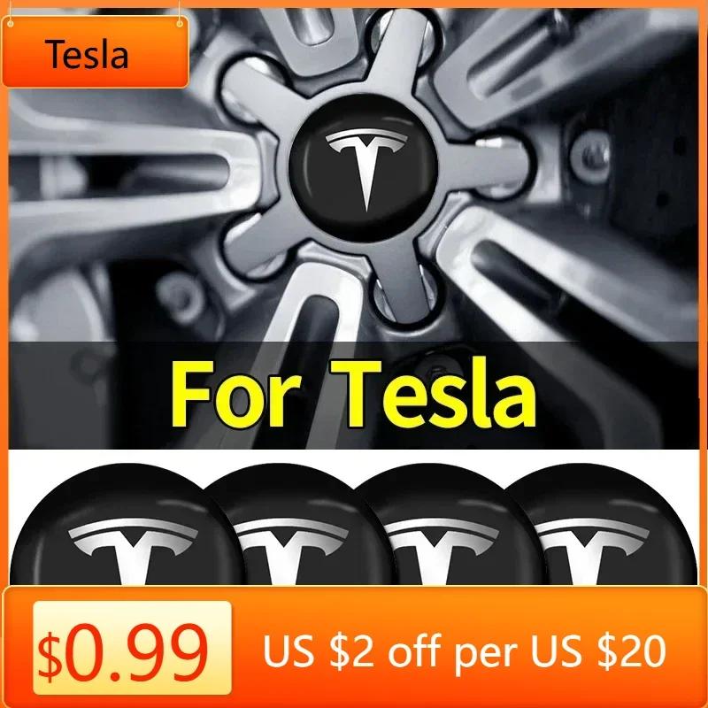 Car Sticker Tesla 4pcs Car Emblem Wheel Center Hub Caps Stickers Car Styling For Tesla Model 3 Model X Y Style MODEL S ROADSTER 