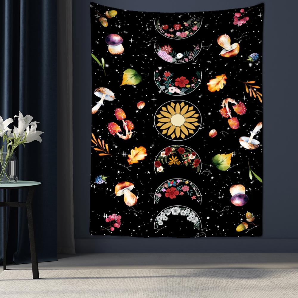 Фаза Луны Цветочный Гобелен Настенный Психоделический Колдовство Богемный Стиль Хиппи — фото 3
