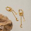 Youthway Fashion Pentagram + Sun Dangle Tassel Earrings Stainless Steel  Gold Color  Plated With Zirconia Women'S Earrings