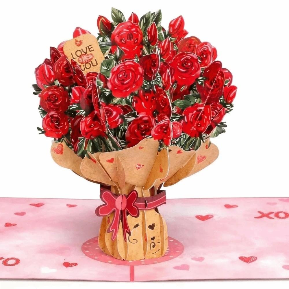 Lavender 3D Pop Up Flower Bouquet Card Romantic Wedding Blessing Card  Mothers Day