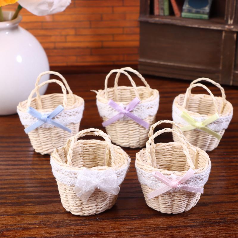1/12 Dollhouse Cute Mini Rattan Hand Basket Model Dollhouse Kitchen Accessories Dolls House Decoration Toy Pretend Play Toys