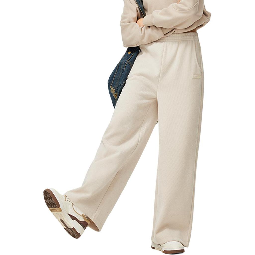 Li-Ning Calças Esportivas Tricotadas Confortáveis Casuais Cor Sólida Simples Soltas Pernas Retas Parte Inferior Feminina Aveia-Cinzento AKLU842-1