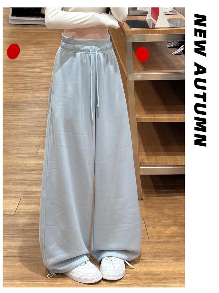 Women's Pink Wide-Leg Knife Pleat Sweatpants - Spring 2026 Korean Style, High Waist, Slimming Petite Fit
