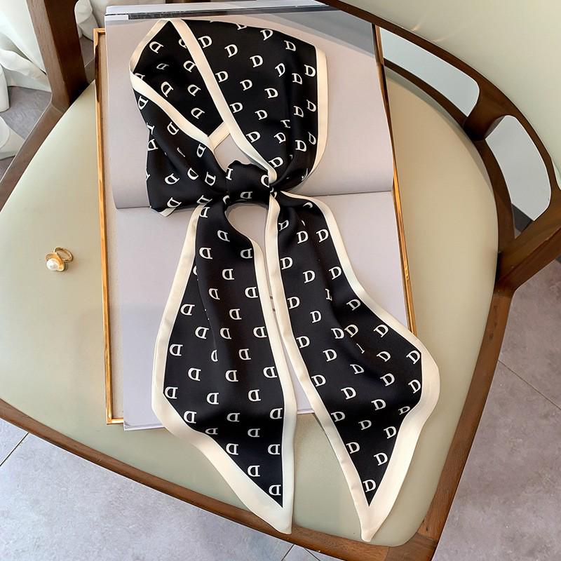 Korean Polka Dot Skinny Scarf: Imitation Silk Spring/Summer Neck Scarf & Headband Tie for Women