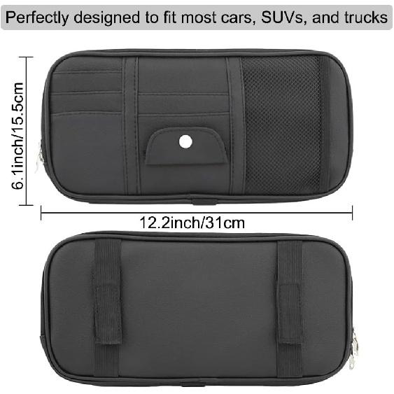 Car Sun Visor Organizer, Auto Interior Accessories Pocket Organizer - Car Truck SUV Storage Pouch Holder, With Multi-Pocket Net Zipper (Black)