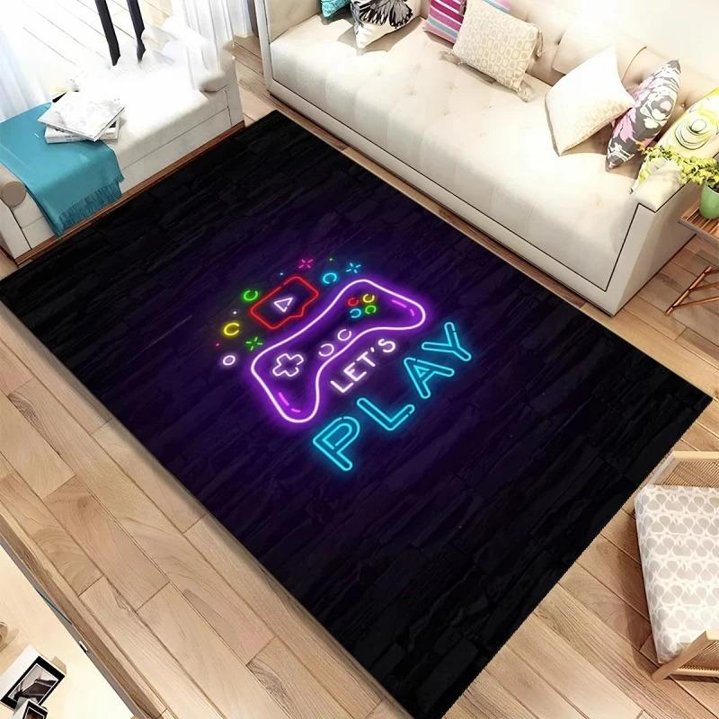 Gamer Theme Print Small Rug - Controller Console Pattern Carpet for Gaming Room Bedroom Hallway Balcony Entrance Doormat Decor