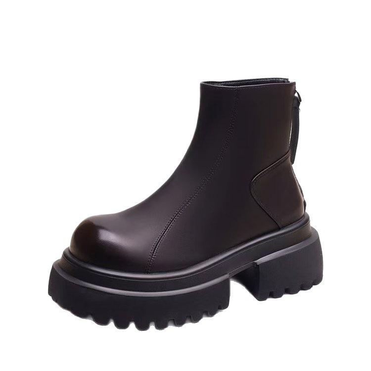Thick-soled Chelsea Martin boots women's 2025 autumn and winter new British round head small man height-increasing zipper cigarette tube short boots