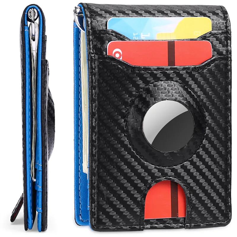 2025 Men's Airtag RFID Wallet Slim Money Clip Short Wallet Carbon Fiber Pattern Anti-Theft Change Purser for Daily/Travel Use
