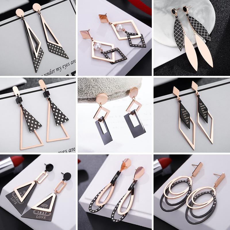 Ladies' Light Luxury Earrings Fashionable Earrings with Exaggerated Creativity Titanium Steel Geometric Contrasting Colors Unique Accessories  Jewelry