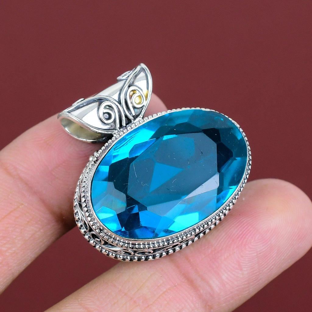 Faceted Indicolite Gemstone Pendant 925 Sterling Silver Pendant Handmade Vintage Pendant Indicolite Jewelry Engagement Gifts Elegant Pendant