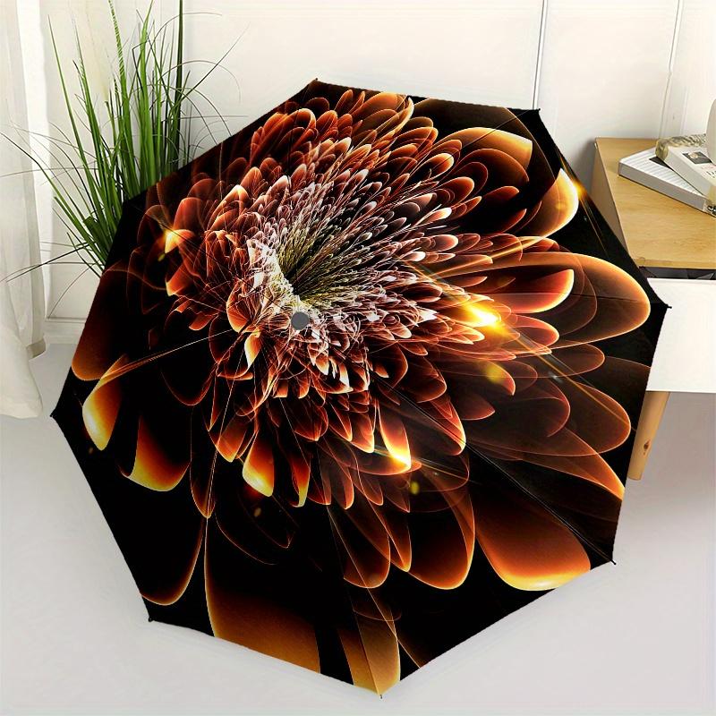 

Glowing Abstract Flower Wall Art Print Umbrella, Cute Umbrella with Cute Design, Portable 3-Fold Compact Umbrella for Men & Women, Valentine s Day Mot