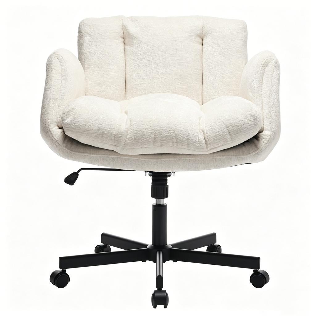 Moderner Chenille Drehstuhl für das Büro, Höhenverstellbare umwandelbare Armlehnen, Schreibtischstuhl für Zuhause, Arbeitszimmer, Schminktisch & Wohnzimmer, Creme / Beige, DE5028BG