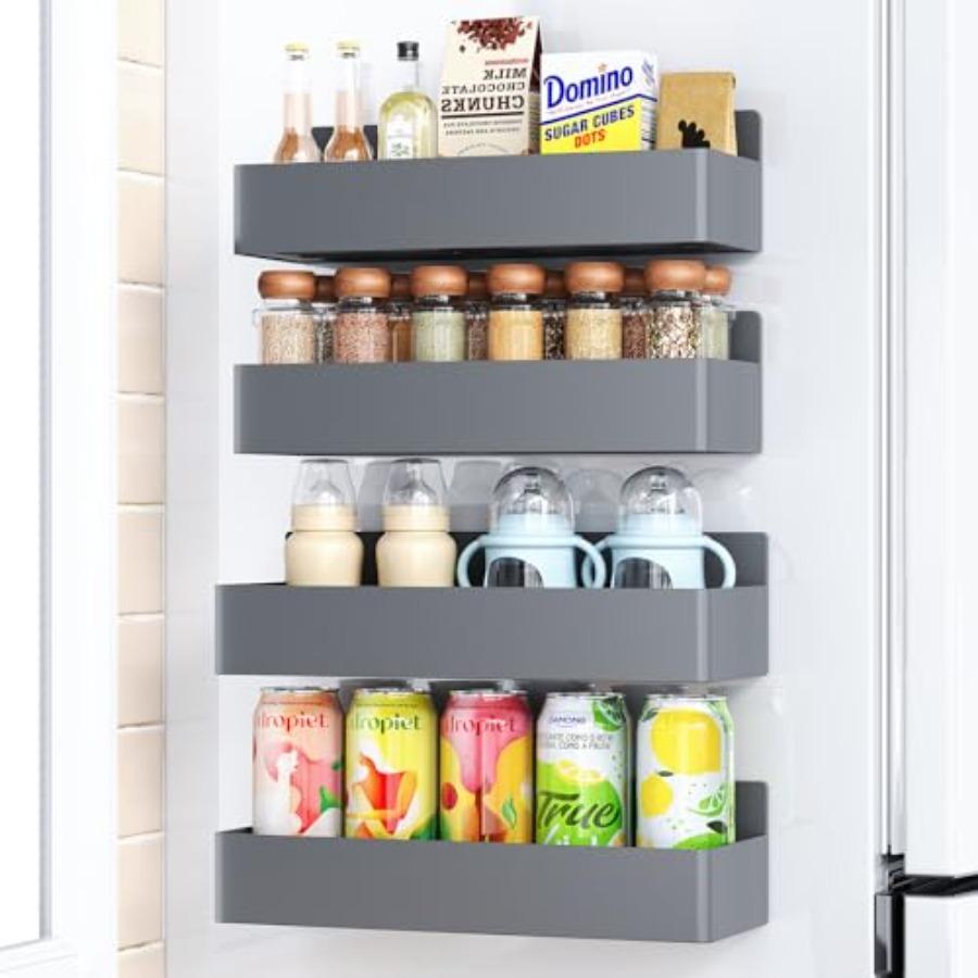 

Magnetic Spice Rack for Refrigerator Kitchen Organizer and Storage Shelf Grey 4 Pack Magnetic Metal Storage Solution for Spices United States