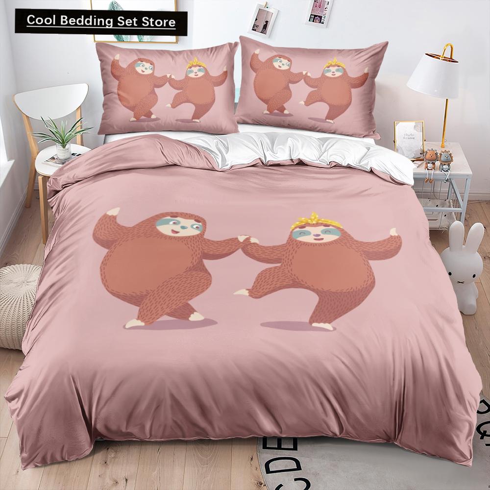 Cartoon Sloth Bedding Set for Bedroom Home Manga Style Sloth Print Duvet Cover Lazy Sleeping Australian Animal Soft Quilt Cover