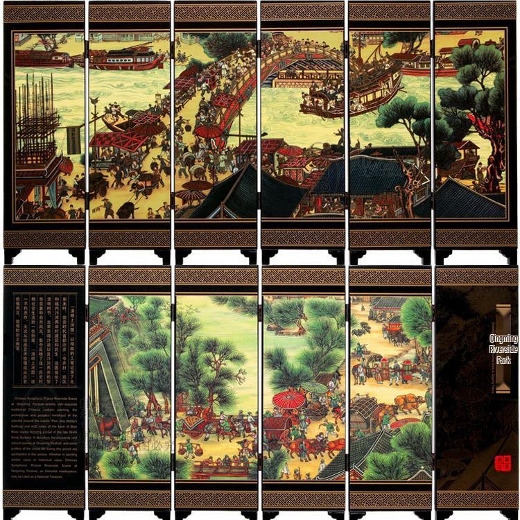 Chinese Style Desktop Lacquer Screen Ornament - Handmade Souvenir Home Decoration Gift