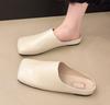 Fashion New Women Mules Summer Elegant Square Closed Toe Flat Slippers Female Shoes Casual Leather Black White Slides Plus Size 35-42