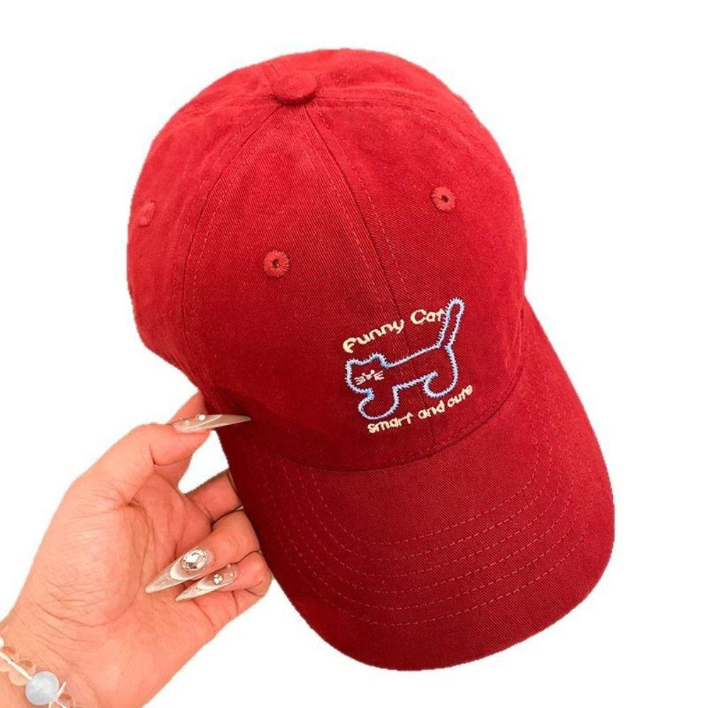 Adjustable Sunscreen Baseball Cap Breathable Cotton Peaked Hat Cat Embroidered Cap  Unisex