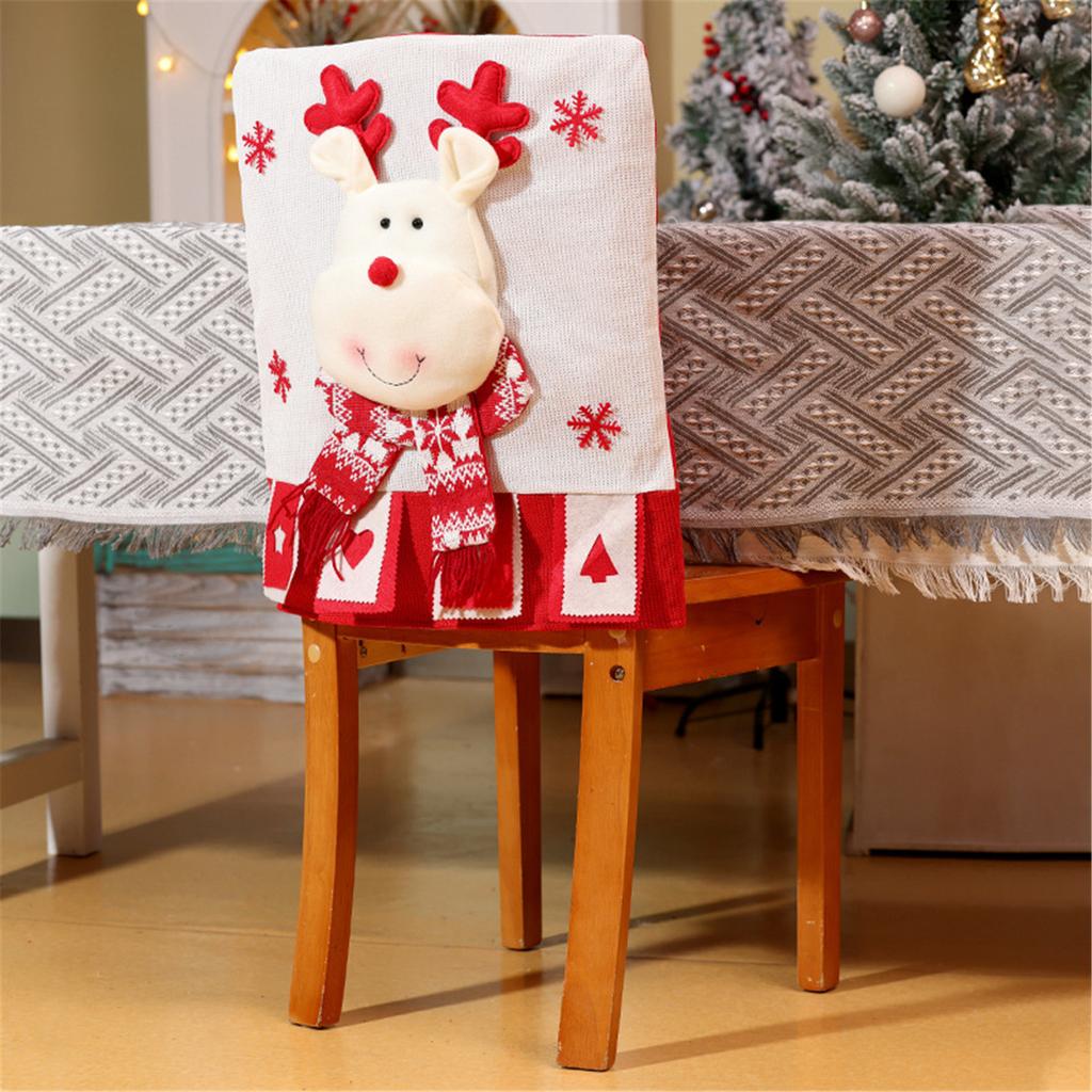 Chair Covers Dining Room Chair Back Cover Slipcover Santa Snowman Elk Pattern for Christmas Holiday Festival Decoration