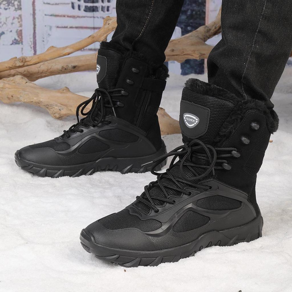 Men's Winter Waterproof Combat Boots - Size 47, Plus Velvet, Shock Absorbing, High-Top Outdoor Mountaineering Shoes