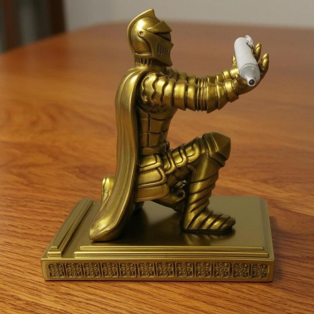 Decorative Resin Knight Pen Holder with Sword Shiny Finish for Study,
