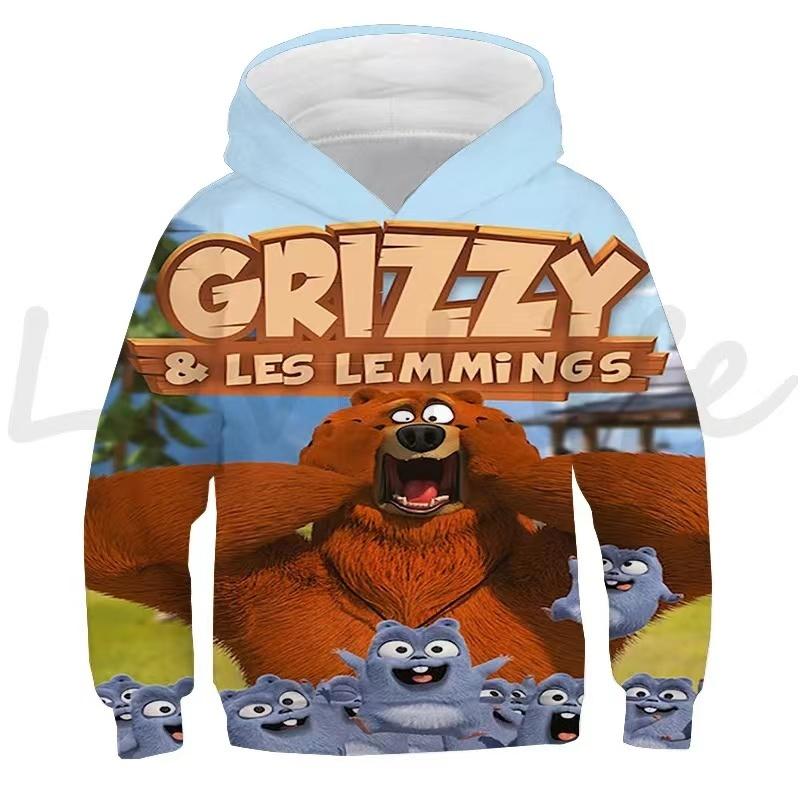 Children's Sunlight Grizzly Bear Hoodies Kids Casual Sweatshirts Boys and Girls Tops Grizzy and the Lemmings Pullovers Autumn