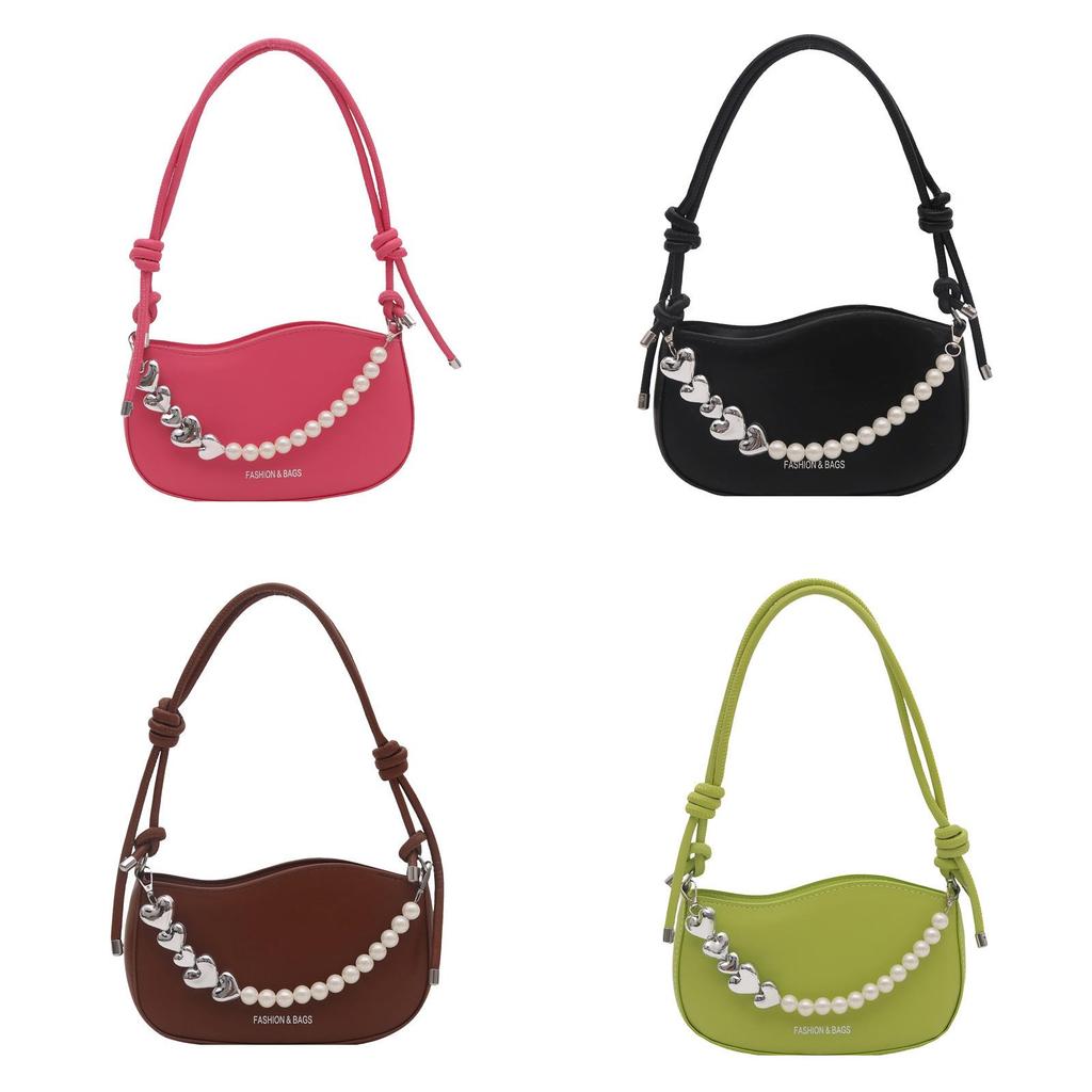 Street Style Pu Shoulder Bag With Pearl Chain For Daily Fashion