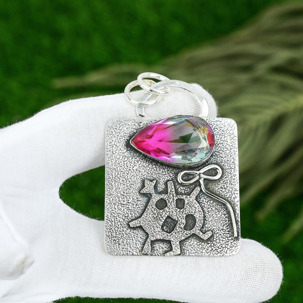 Sisters Day Deal Bi-Color Tourmaline Gemstone 925 Silver Ethnic Pendant Jewelry